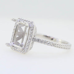 Sterling Silver Semi Mount Ring Setting Emerald Oct 10x8mm Art Deco Style - Syzjewelry