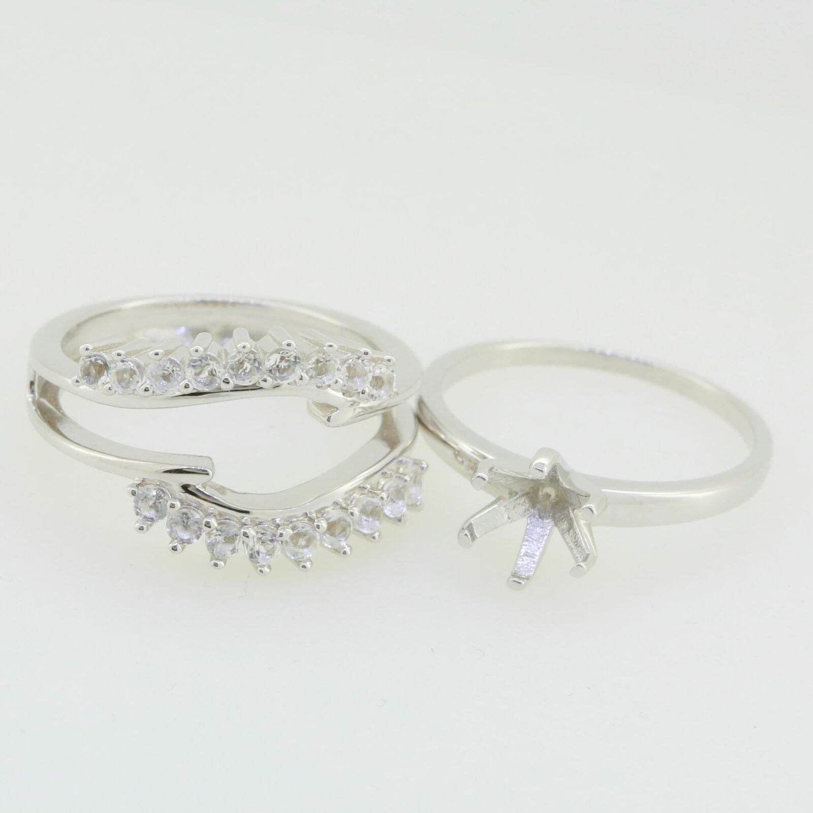 2 piece Set 14K White Gold Semi Mount Ring Setting Round RD 7x7mm - Syzjewelry