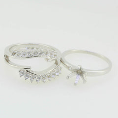 2 piece Set 14K White Gold Semi Mount Ring Setting Round RD 7x7mm - Syzjewelry