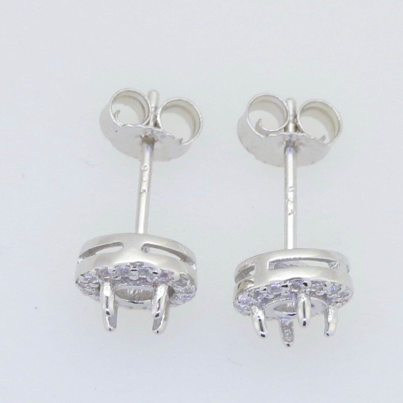 Sterling Silver Semi Mount Earrings Setting Round RD 4X4mm Halo Stud Topaz Cab - Syzjewelry