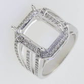 Sterling Silver Semi Mount Ring Setting Emerald OCT 14x10mm Halo Split Shank L56 - Syzjewelry