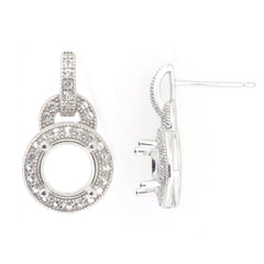 Sterling Silver Semi Mount Earrings Setting Round RD 6x6mm Halo Topaz Drop - Syzjewelry