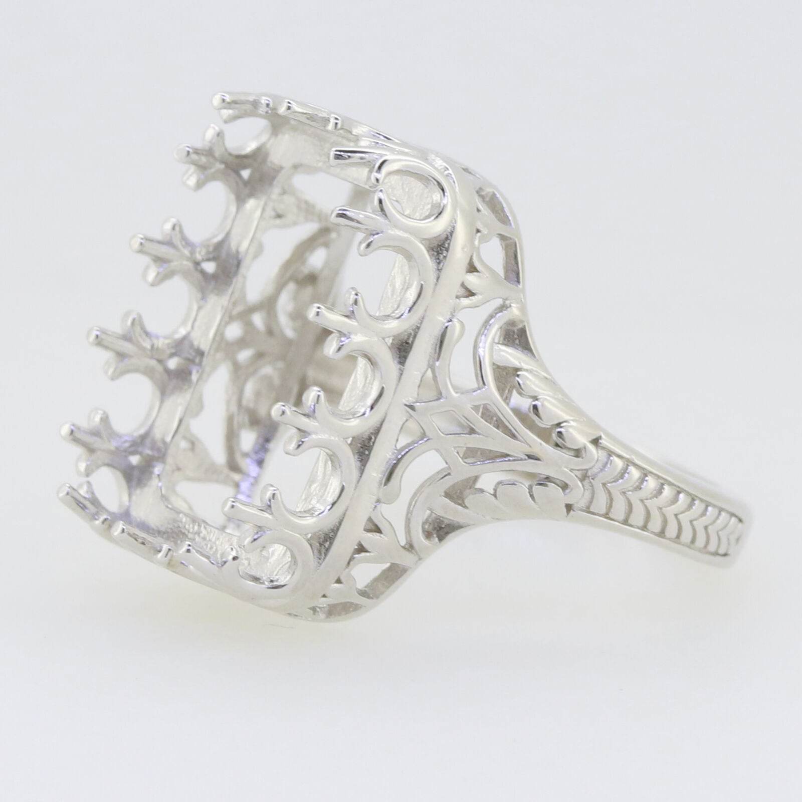 Sterling Silver Semi Mount Ring Setting Emerald OCT 18X12mm Art Deco Vintage Style - Syzjewelry