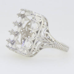 Sterling Silver Semi Mount Ring Setting Emerald OCT 18X12mm Art Deco Vintage Style - Syzjewelry