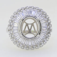 Sterling Silver Semi Mount Ring Setting Oval OV 12x10mm Baguette Halo - Syzjewelry