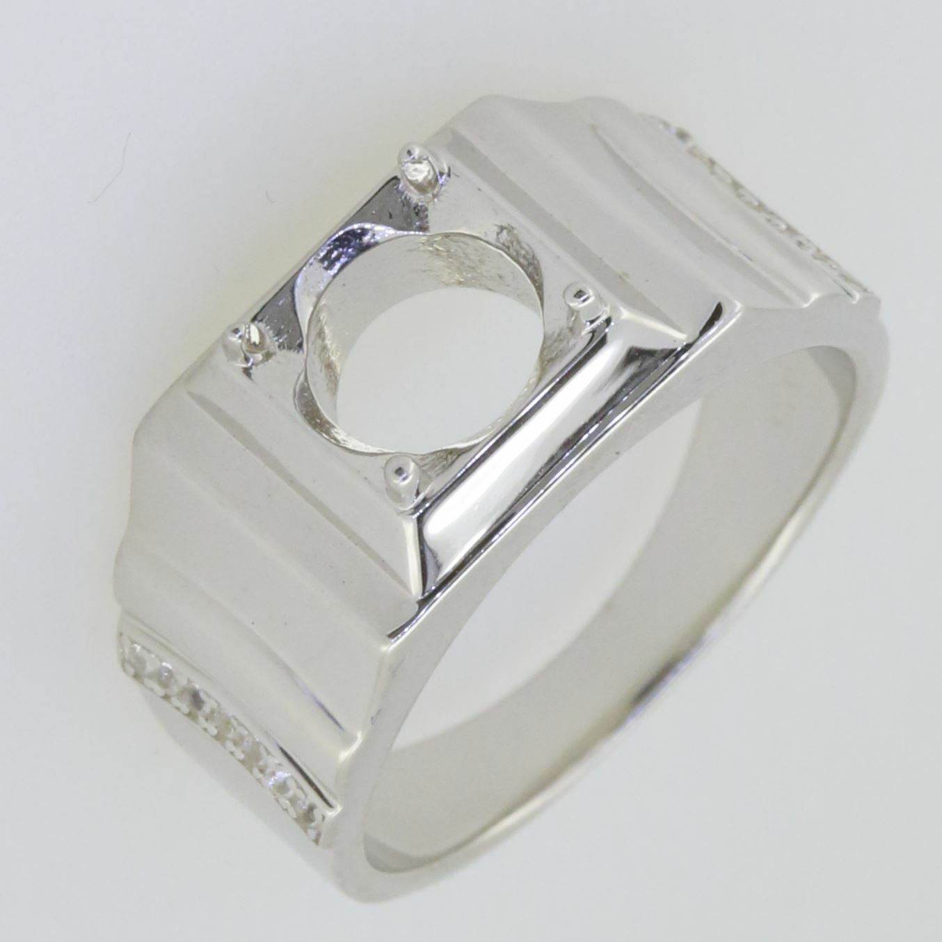 Men's Sterling Silver Semi Mount Ring Setting Round RD 8x8mm Ring with Accent - Syzjewelry