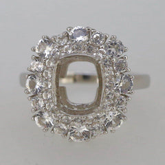 Sterling Silver Semi Mount Ring Setting Cushion CU 10x8mm Double Halo - Syzjewelry