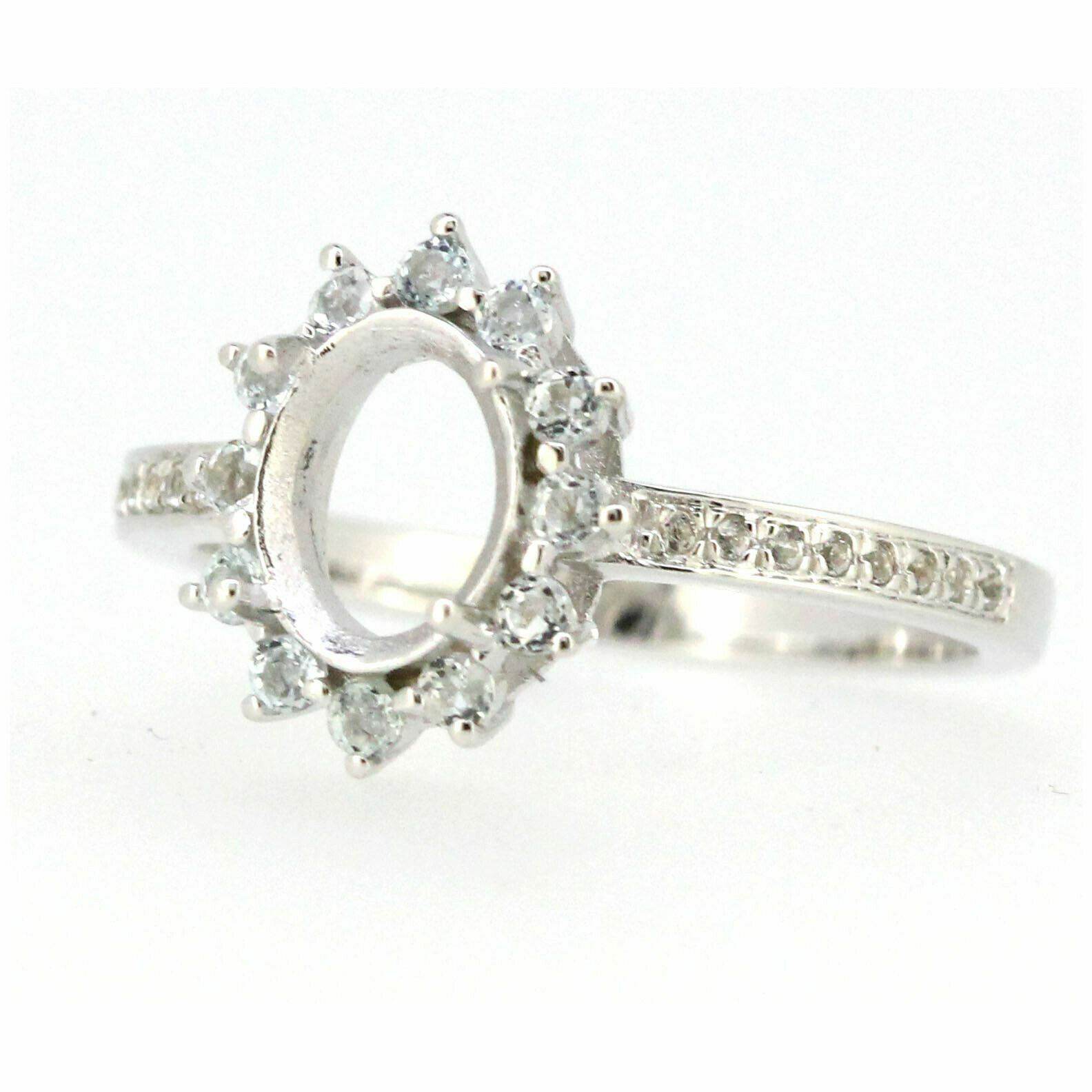 Sterling Silver Semi Mount Ring Setting Oval OV 8x6mm Halo White Topaz L082R082W - Syzjewelry