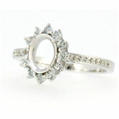 Sterling Silver Semi Mount Ring Setting Oval OV 8x6mm Halo White Topaz L082R082W - Syzjewelry