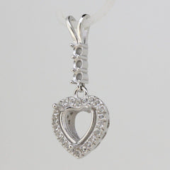 Sterling Silver Semi Mount Pendant Setting Heart HT 8x8mm RD 2.5mm White Topaz - Syzjewelry