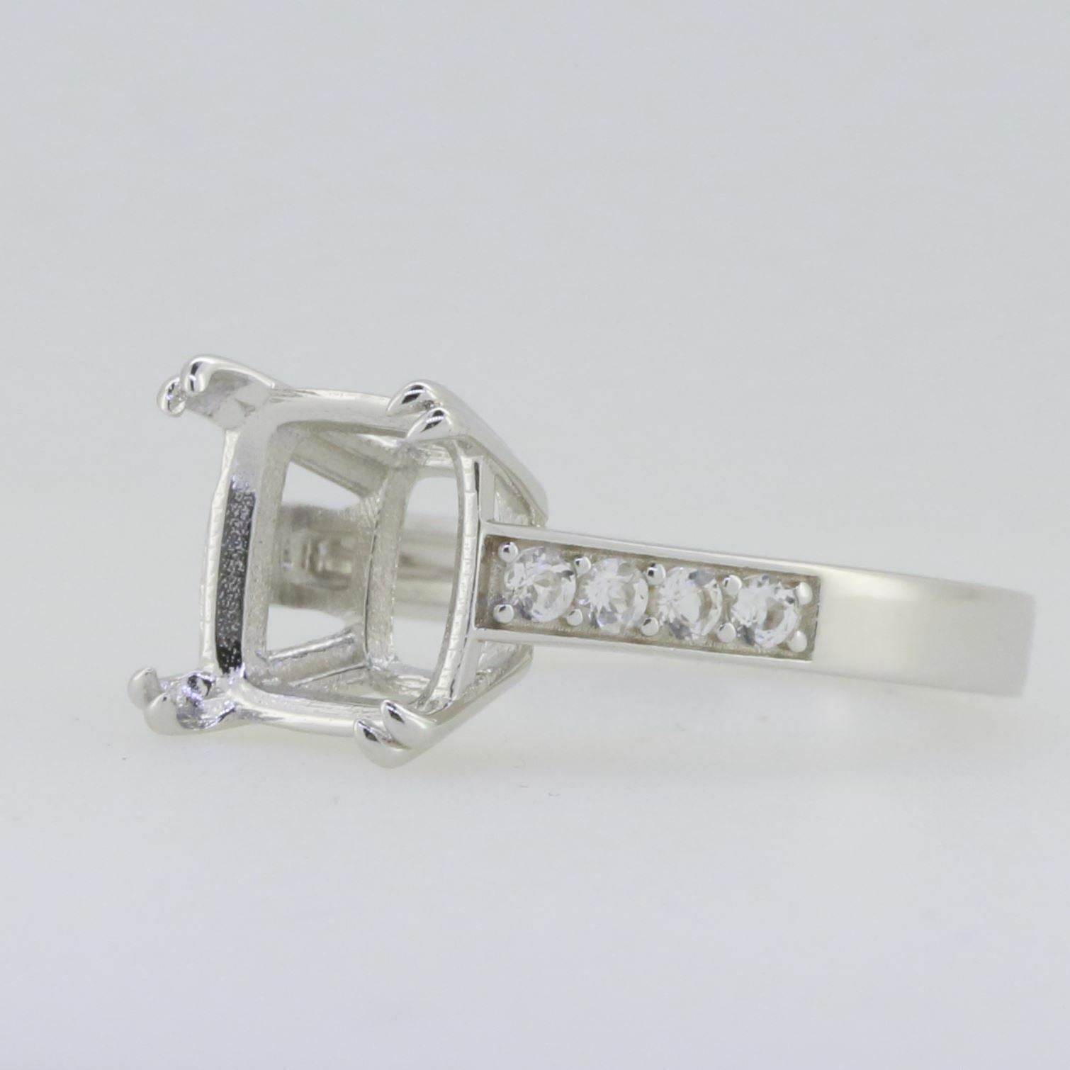 14K White Gold Semi Mount Ring Setting Cushion CU 10X10mm - Syzjewelry