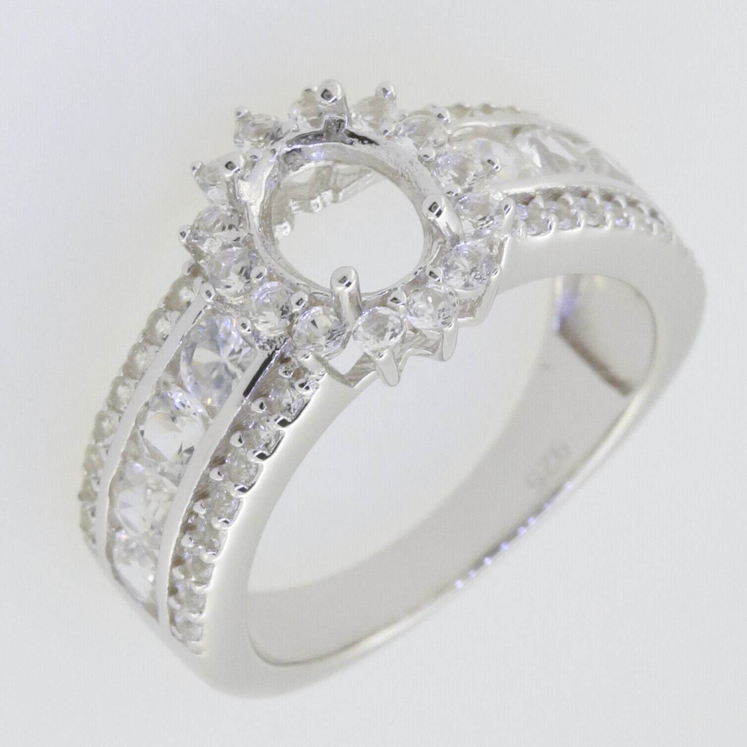 Sterling Silver Semi Mount Ring Setting Oval OV 8x6mm Double Halo Whit - Syzjewelry