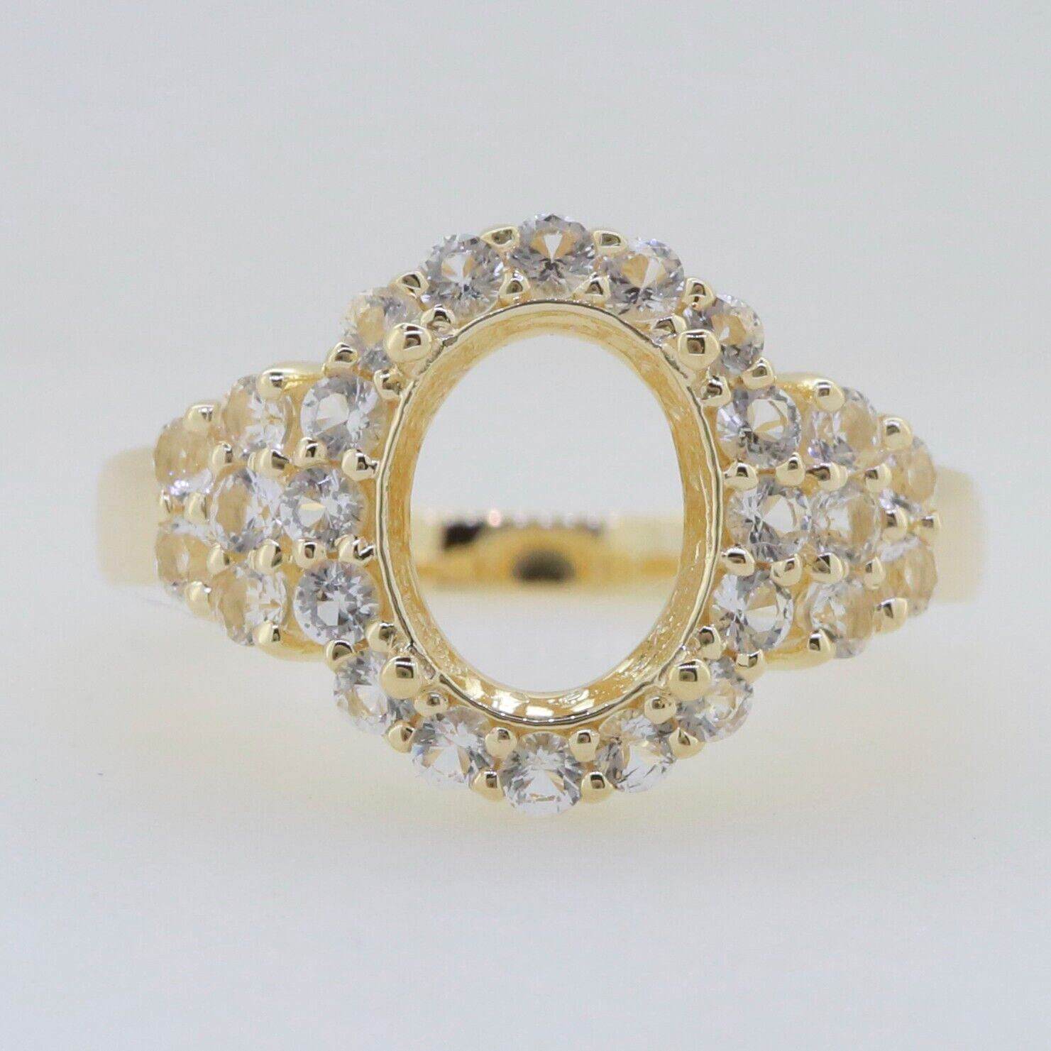 14K Yellow Gold Semi Mount Ring Setting Oval OV 10x8 Halo - Syzjewelry