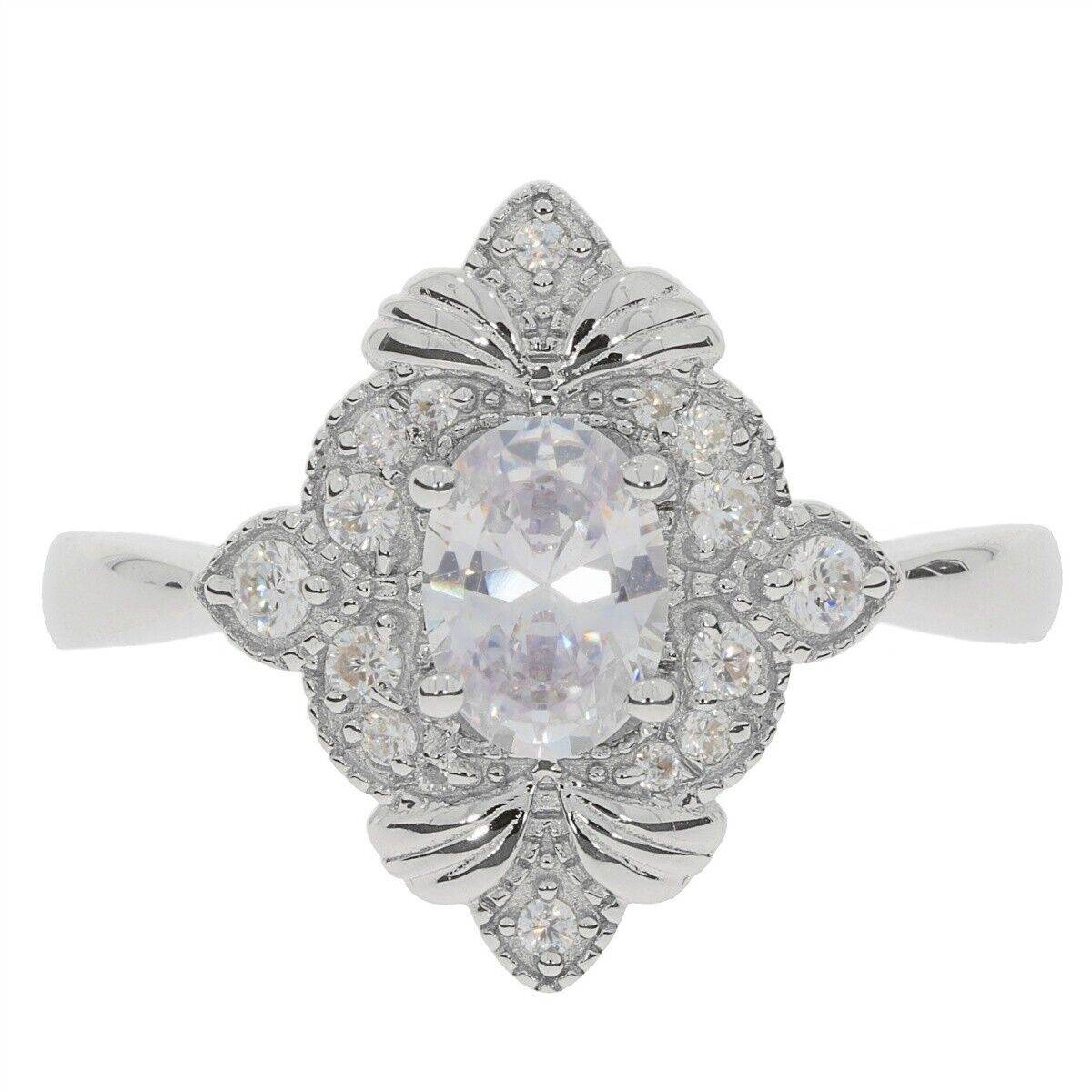 Sterling Silver Semi Mount Ring Setting OV 7X5mm White Topaz Accent Culster - Syzjewelry