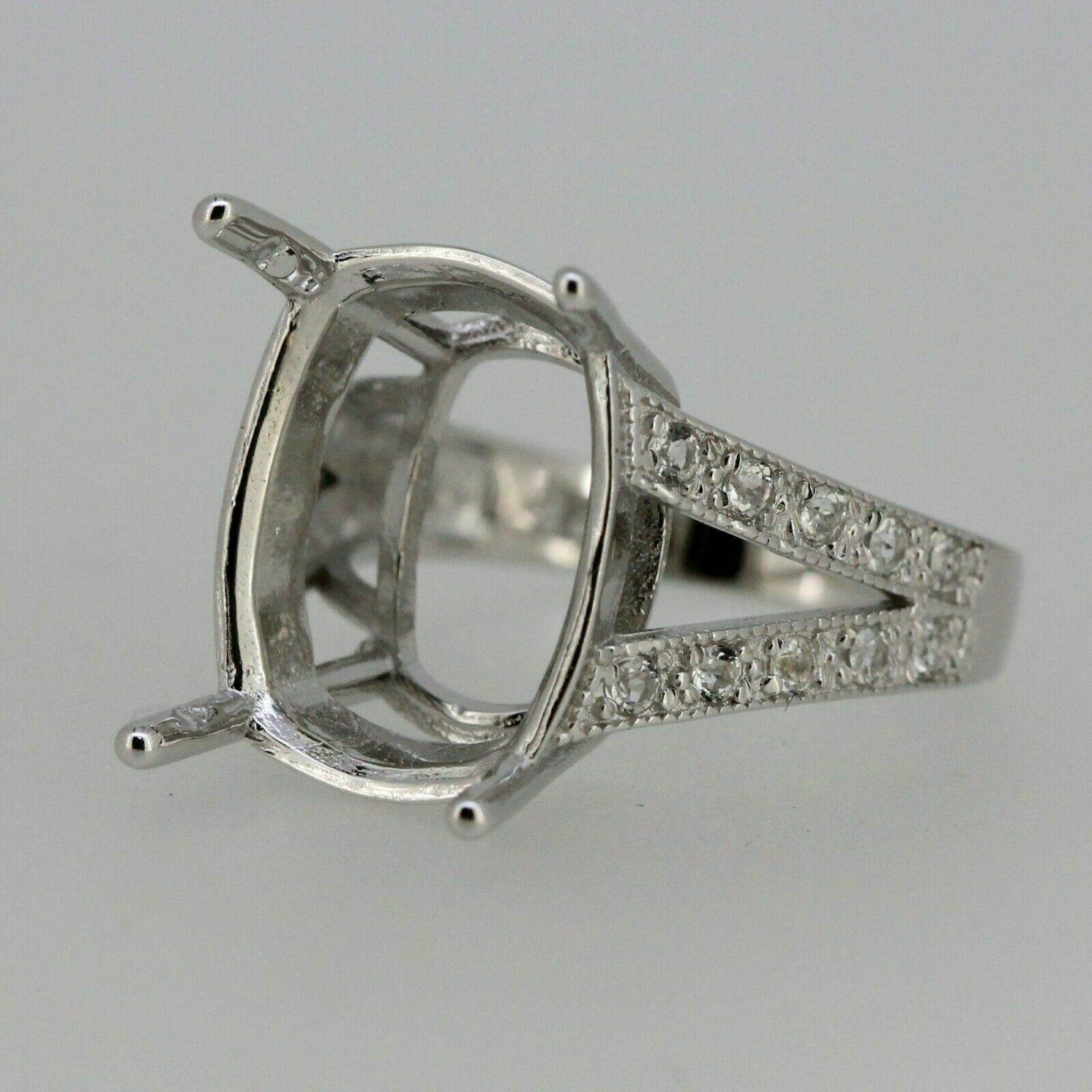 Sterling Silver Semi Mount Ring Setting Cushion 17x13mm Split Shank White Topaz - Syzjewelry