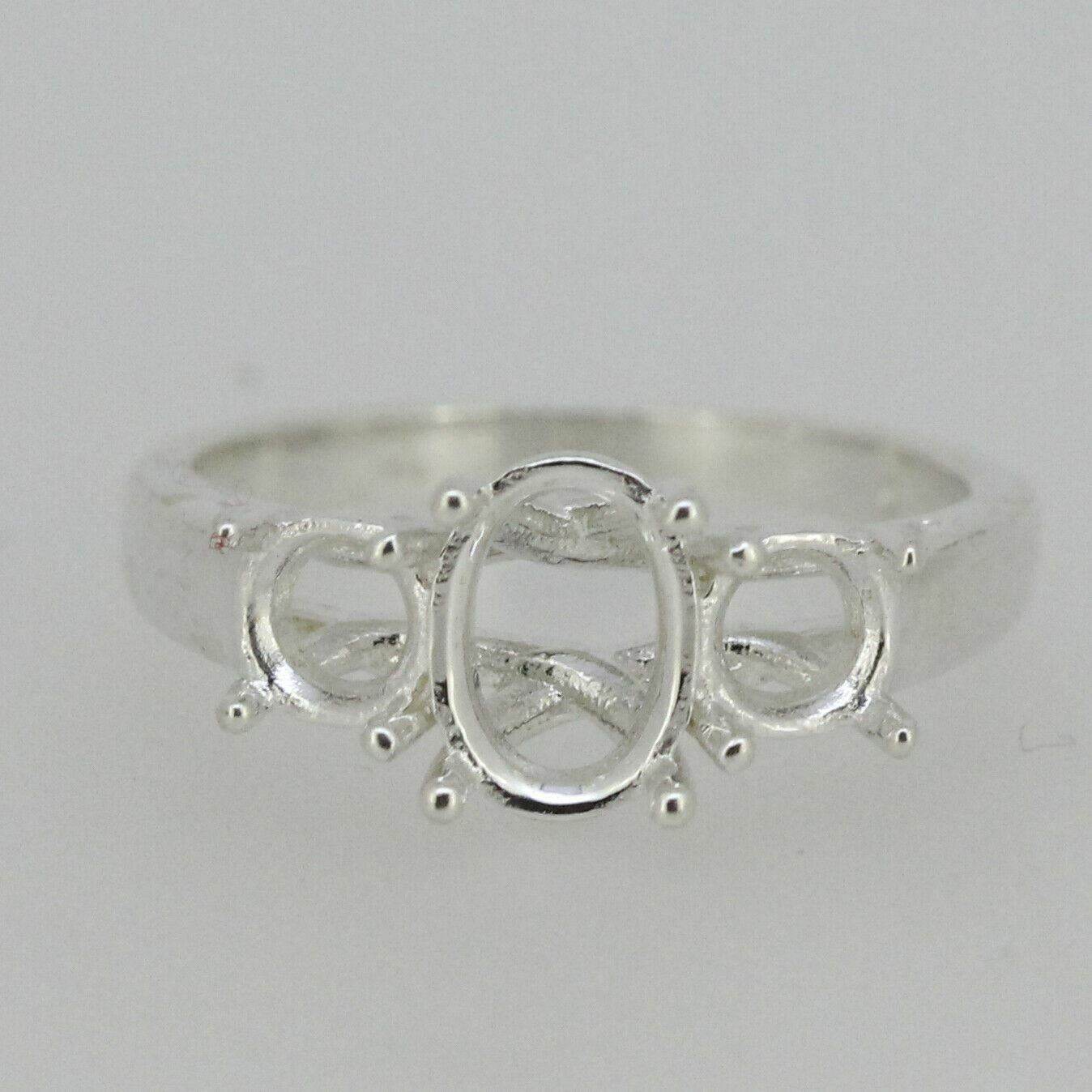 Sterling Silver Semi Mount Ring Setting OV 8x6mm RD 5x5mm 3 Stone Trellis - Syzjewelry