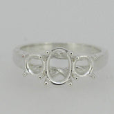 Sterling Silver Semi Mount Ring Setting OV 8x6mm RD 5x5mm 3 Stone Trellis - Syzjewelry