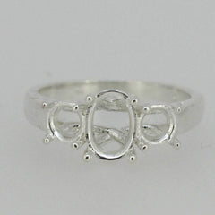 Sterling Silver Semi Mount Ring Setting OV 8x6mm RD 5x5mm 3 Stone Trellis - Syzjewelry