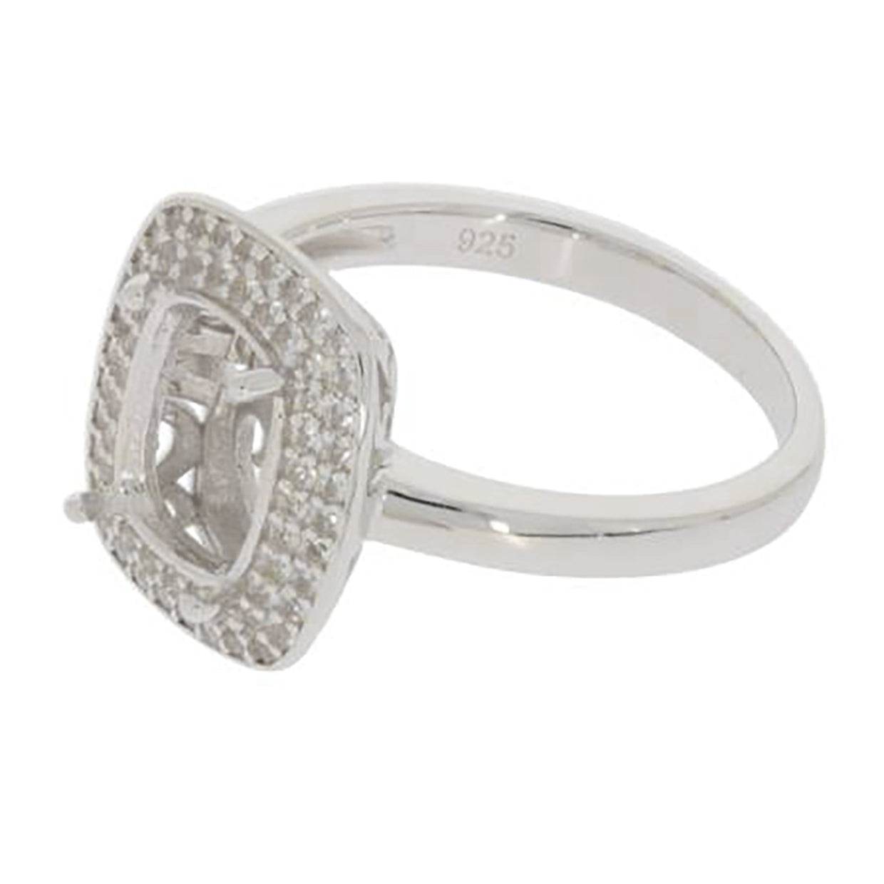 Sterling Silver Semi Mount Ring Setting Cushion CU 9x7mm Double Halo Topaz - Syzjewelry