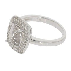 Sterling Silver Semi Mount Ring Setting Cushion CU 9x7mm Double Halo Topaz - Syzjewelry
