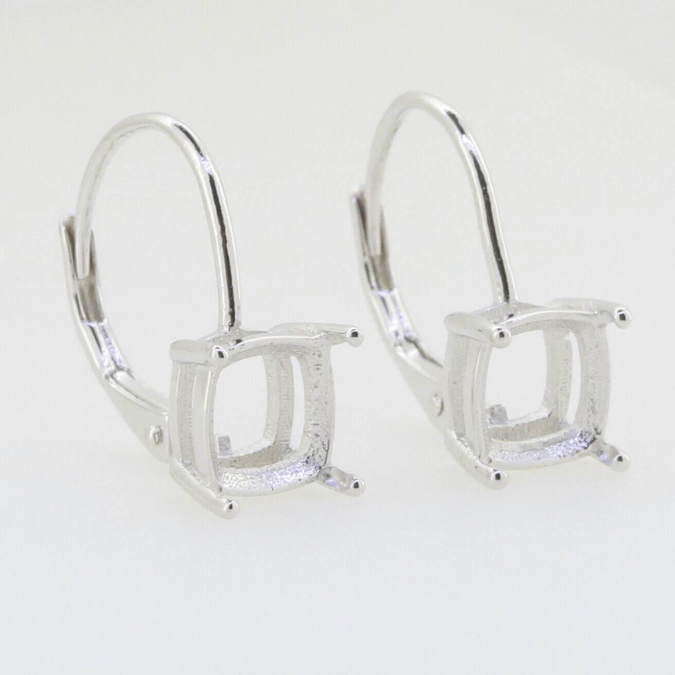 Sterling Silver Semi Mount Earrings Setting Cushion CU 7x7mm Leverback - Syzjewelry