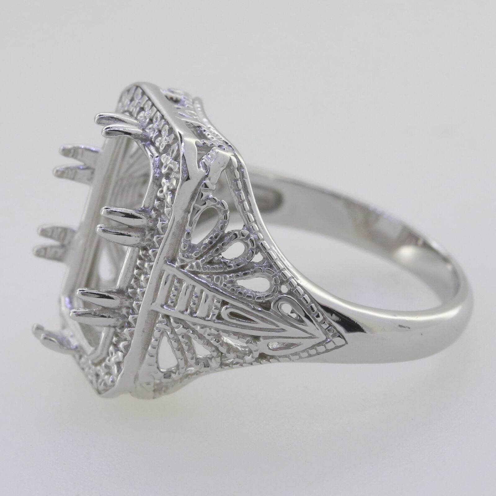 Sterling Silver Semi Mount Ring Setting Cushion 14x8mm Art Nouveau Style - Syzjewelry