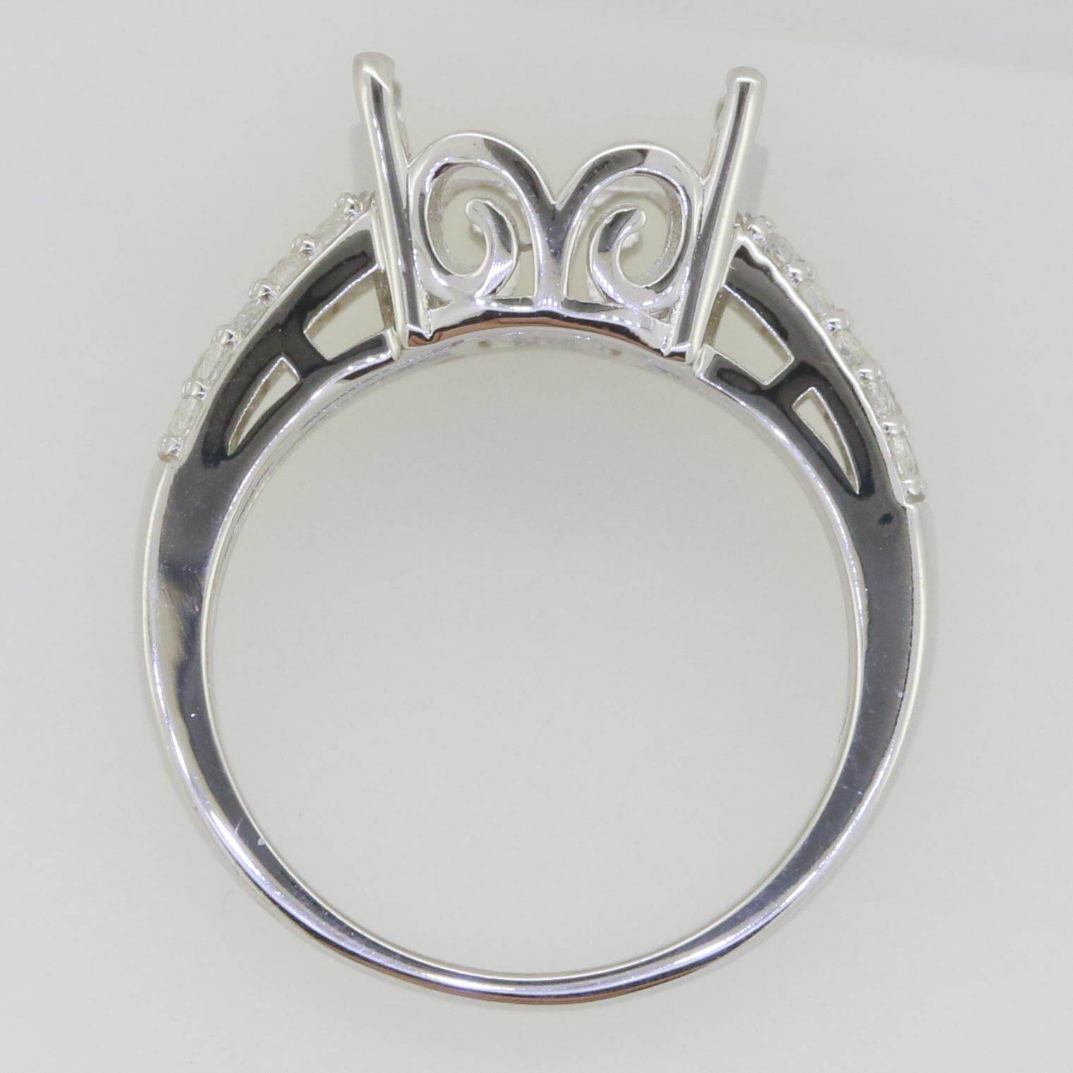 Sterling Silver Semi Mount Ring Setting Cushion CU 12X12mm Accent - Syzjewelry