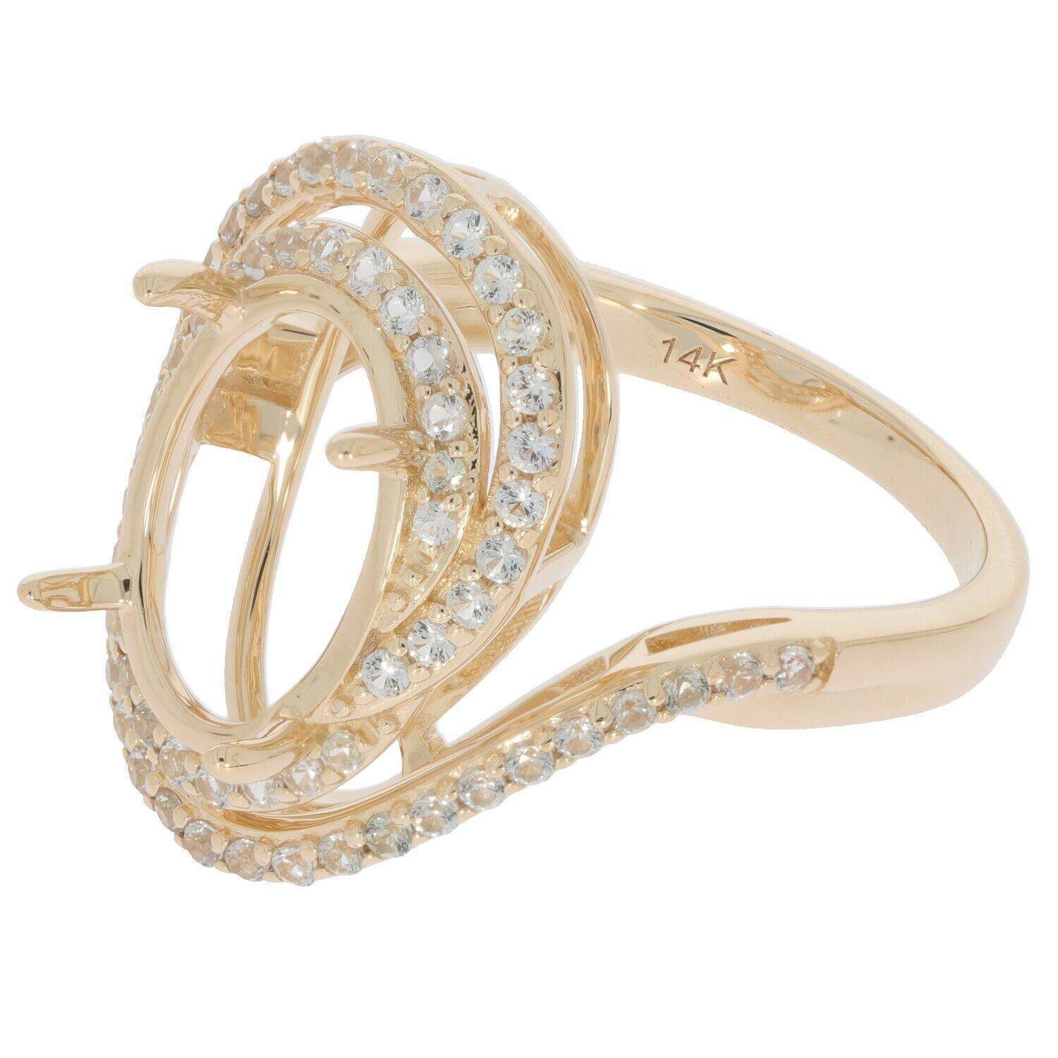 14K Yellow Gold Semi Mount Ring Setting Oval OV 11x9mm Bypass Double Halo - Syzjewelry