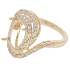 14K Yellow Gold Semi Mount Ring Setting Oval OV 11x9mm Bypass Double Halo - Syzjewelry