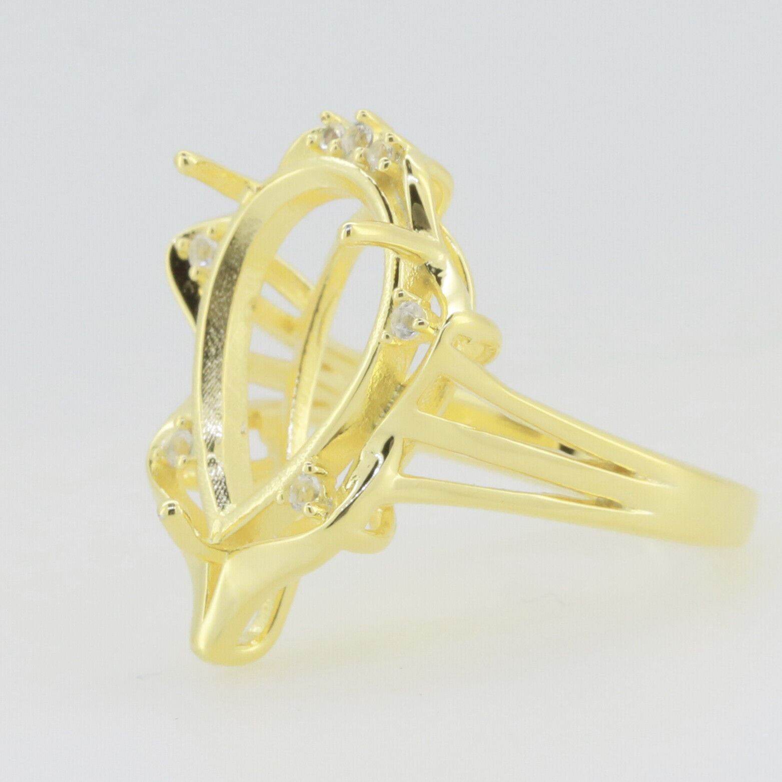 14K Yellow Gold & Diamond Semi Mount Ring Setting Pear PE 16x11mm - Syzjewelry