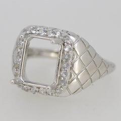 Men's Vintage Style Sterling Silver Semi Mount Ring Setting Emerald OCT 11x9mm - Syzjewelry