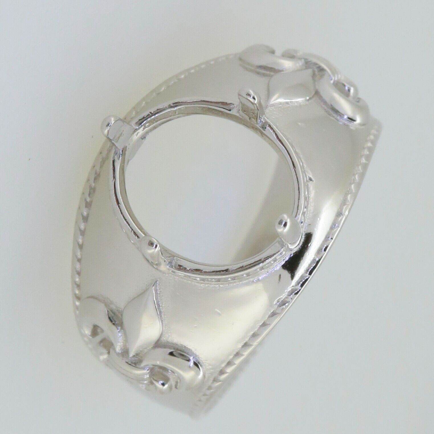 Sterling Silver Semi Mount Ring Setting OV 12x10mm Fleur De Lis White Topaz - Syzjewelry
