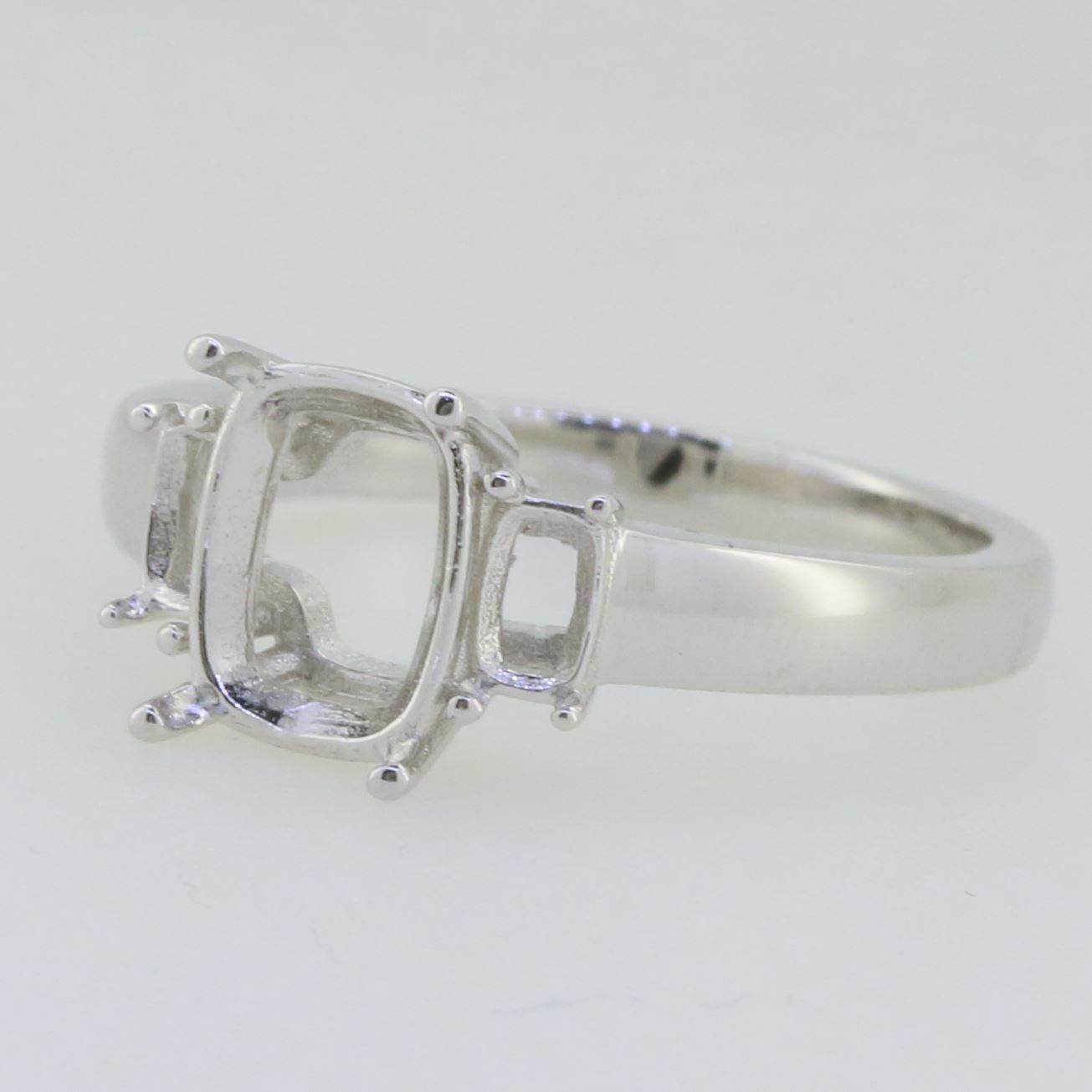 Sterling Silver Semi Mount Ring Setting Cushion CU 9x7mm CU 5x2.5 Whit - Syzjewelry