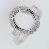 Sterling Silver Semi Mount Ring Setting Oval OV 12X10mm White Topaz - Syzjewelry