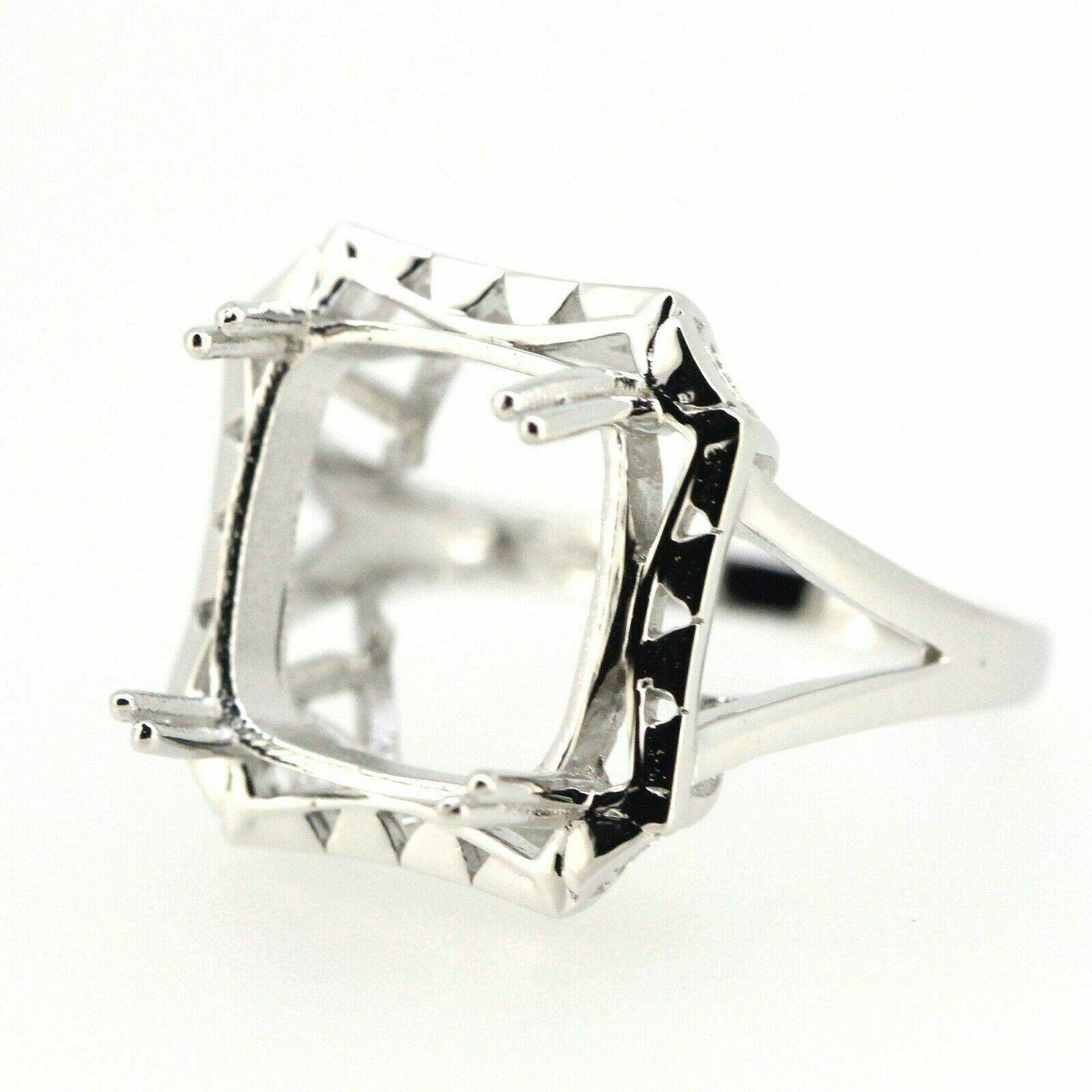 Sterling Silver Semi Mount Ring Setting Cushion Cu13x13mm Vintage Style - Syzjewelry