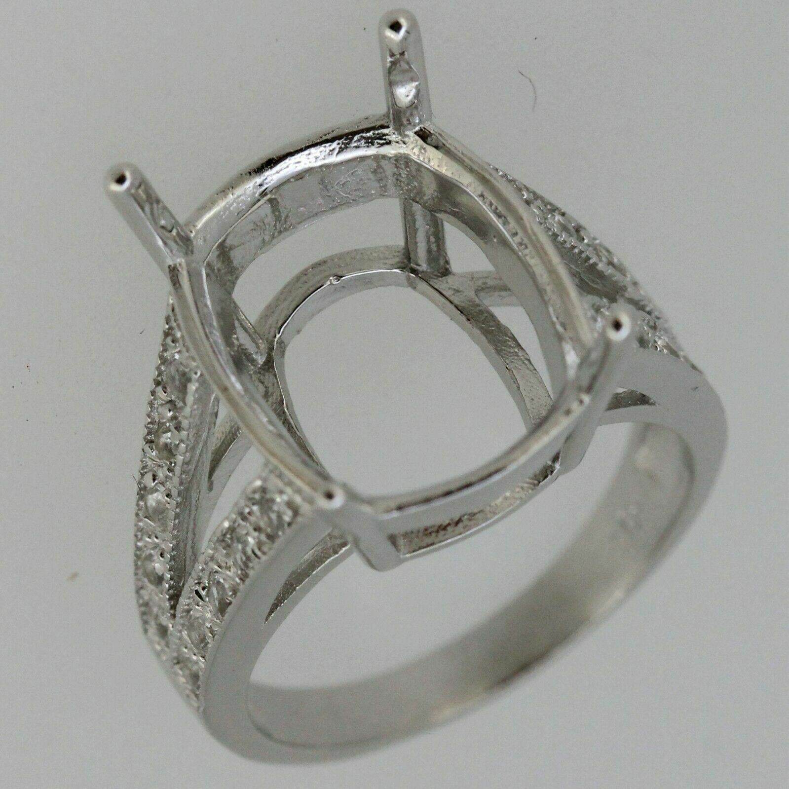Sterling Silver Semi Mount Ring Setting Cushion 17x13mm Split Shank White Topaz - Syzjewelry