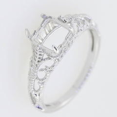 Filigree Sterling Silver Semi Mount Ring Setting Cushion CU 7x7mm Vintage - Syzjewelry