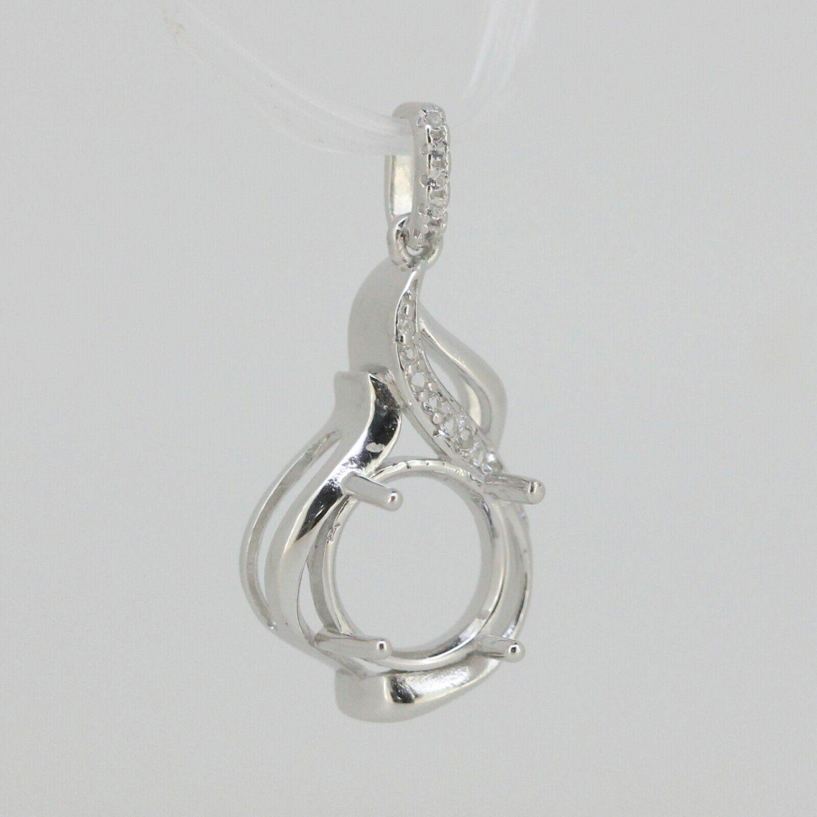 14K Yello Gold Semi Mount Pendant Setting Round RD 15.70 x 9.15 W/ White Sapphir - Syzjewelry