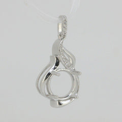 14K Yello Gold Semi Mount Pendant Setting Round RD 15.70 x 9.15 W/ White Sapphir - Syzjewelry