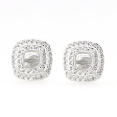 Sterling Silver Semi Mount Earrings Setting Cushion CU 5X5mm Stud Whit - Syzjewelry