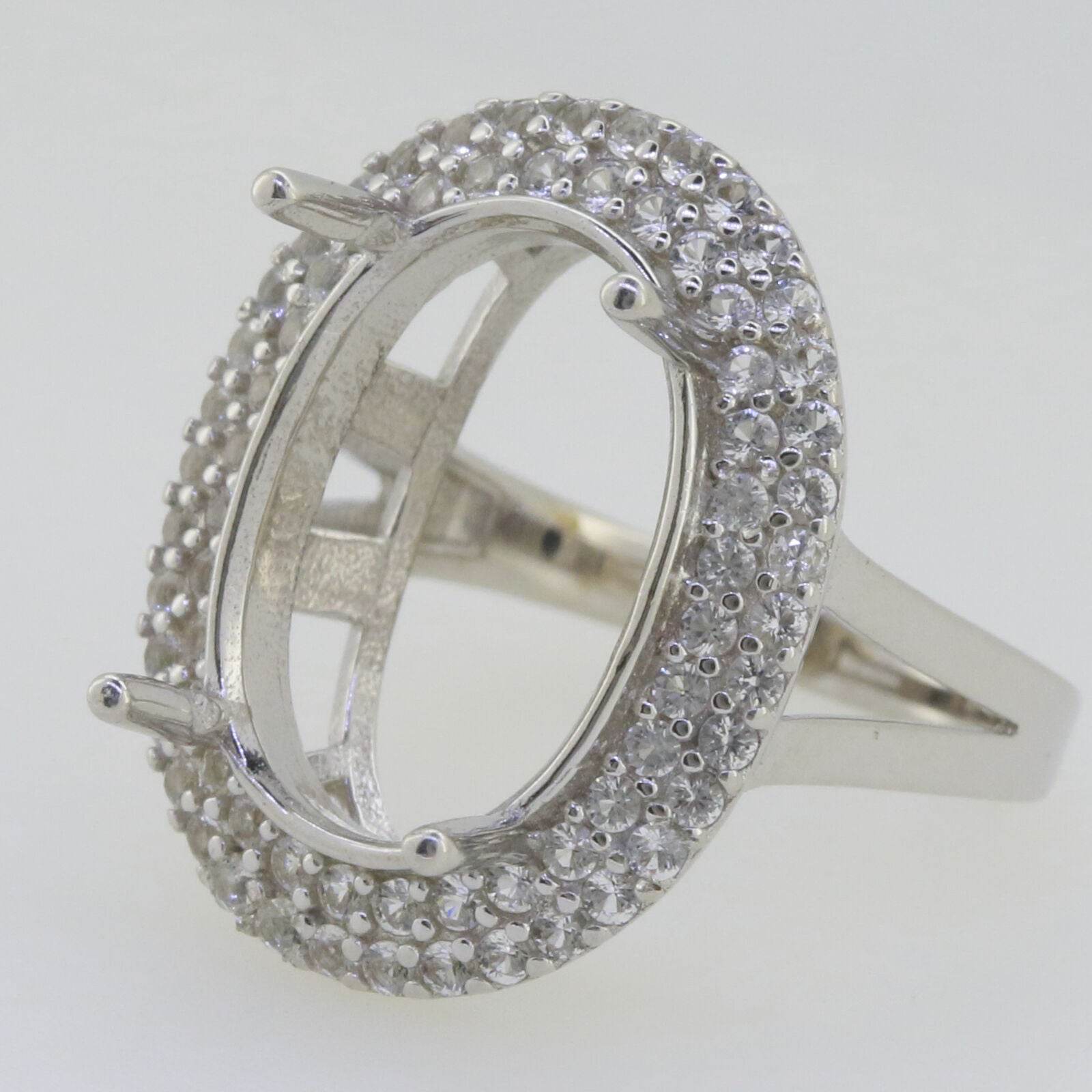 Sterling Silver Semi Mount Ring Setting Oval OV 18x13mm Double Halo Topaz - Syzjewelry
