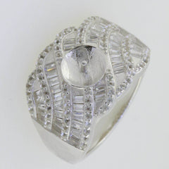 Sterling Silver Semi Mount Ring Setting Pearl Round RD 10X10mm Baguett - Syzjewelry