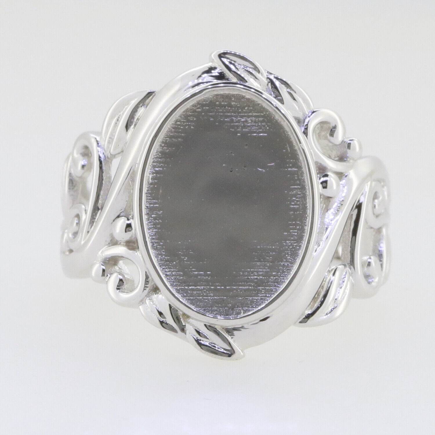 Sterling Silver Semi Mount Ring Setting Oval OV 14x10mm Cabochon White DK196 - Syzjewelry