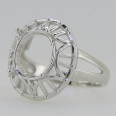 Sterling Silver Semi Mount Ring Setting Oval OV 11x9mm Vintage Repro White Topaz - Syzjewelry