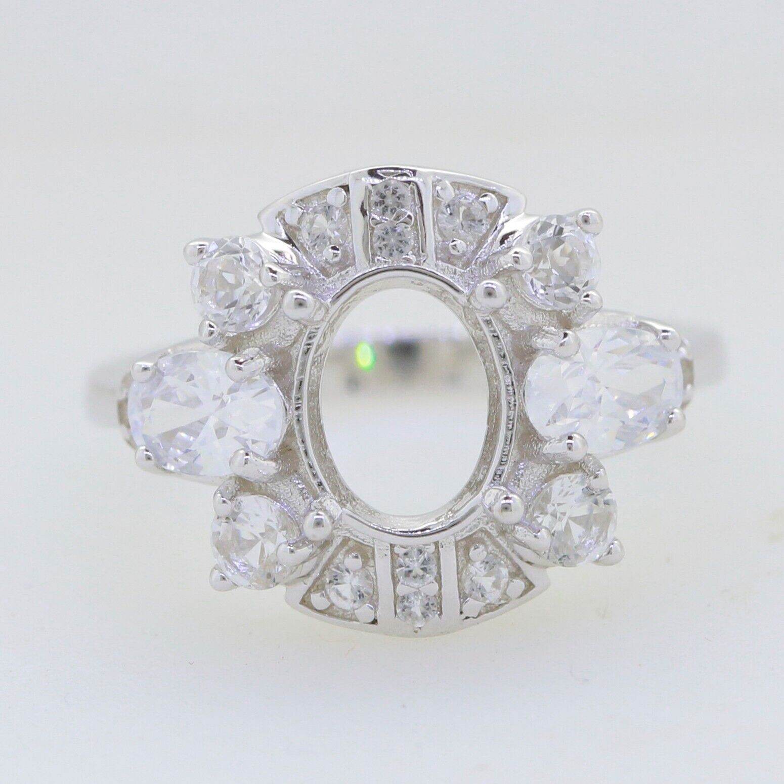 Sterling Silver Semi Mount Ring Setting Oval OV 9x7mm Halo - Syzjewelry