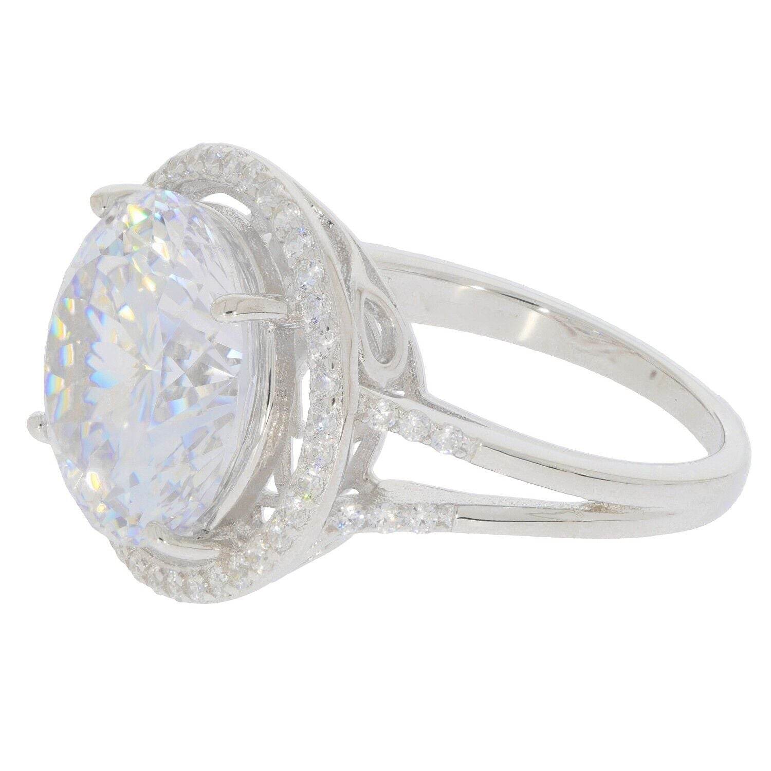 Sterling Silver Semi Mount Ring Setting Round RD 13X13mm Halo W/ White Topaz - Syzjewelry