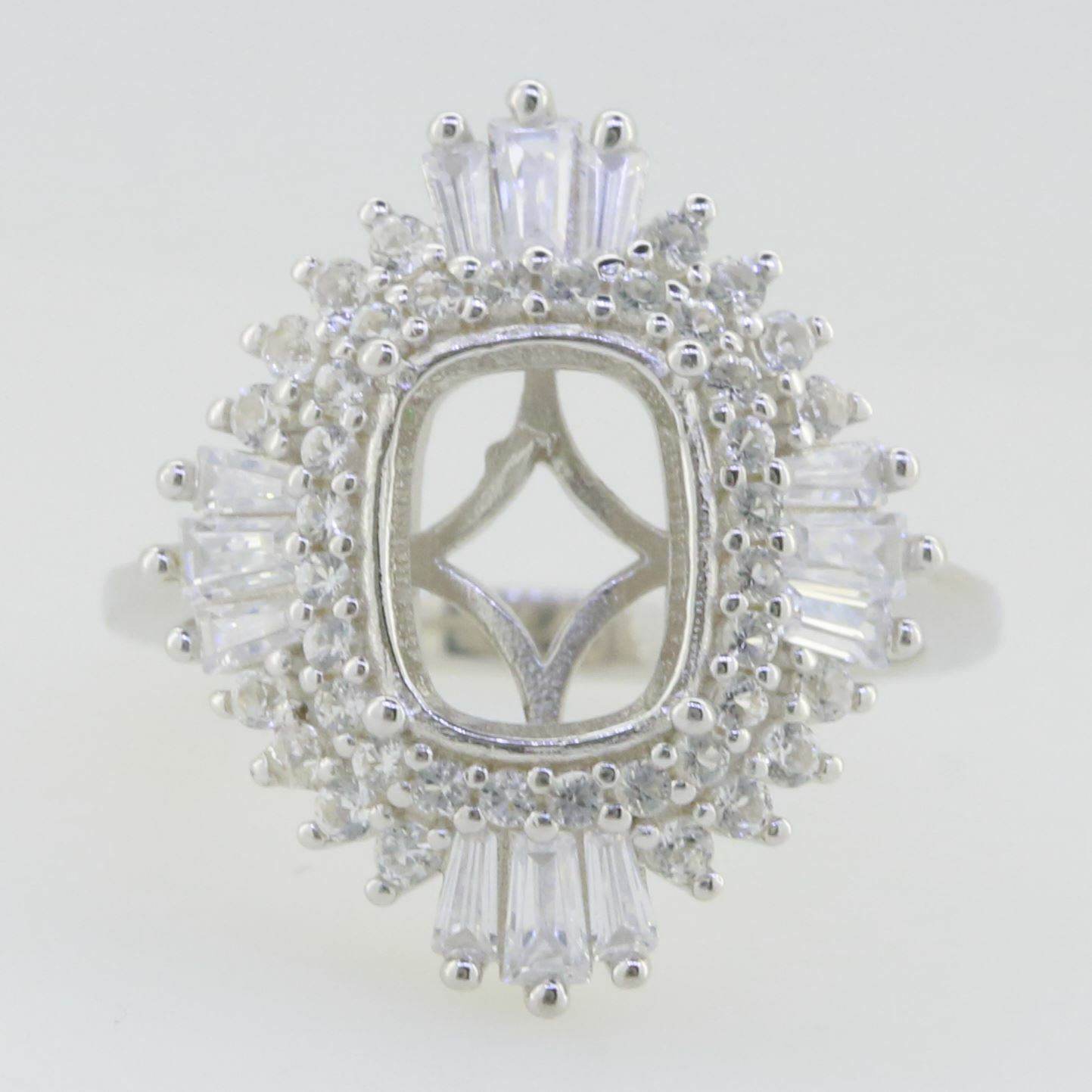 Sterling Silver Semi Mount Ring Setting Cushion CU 10x8mm White Topaz - Syzjewelry