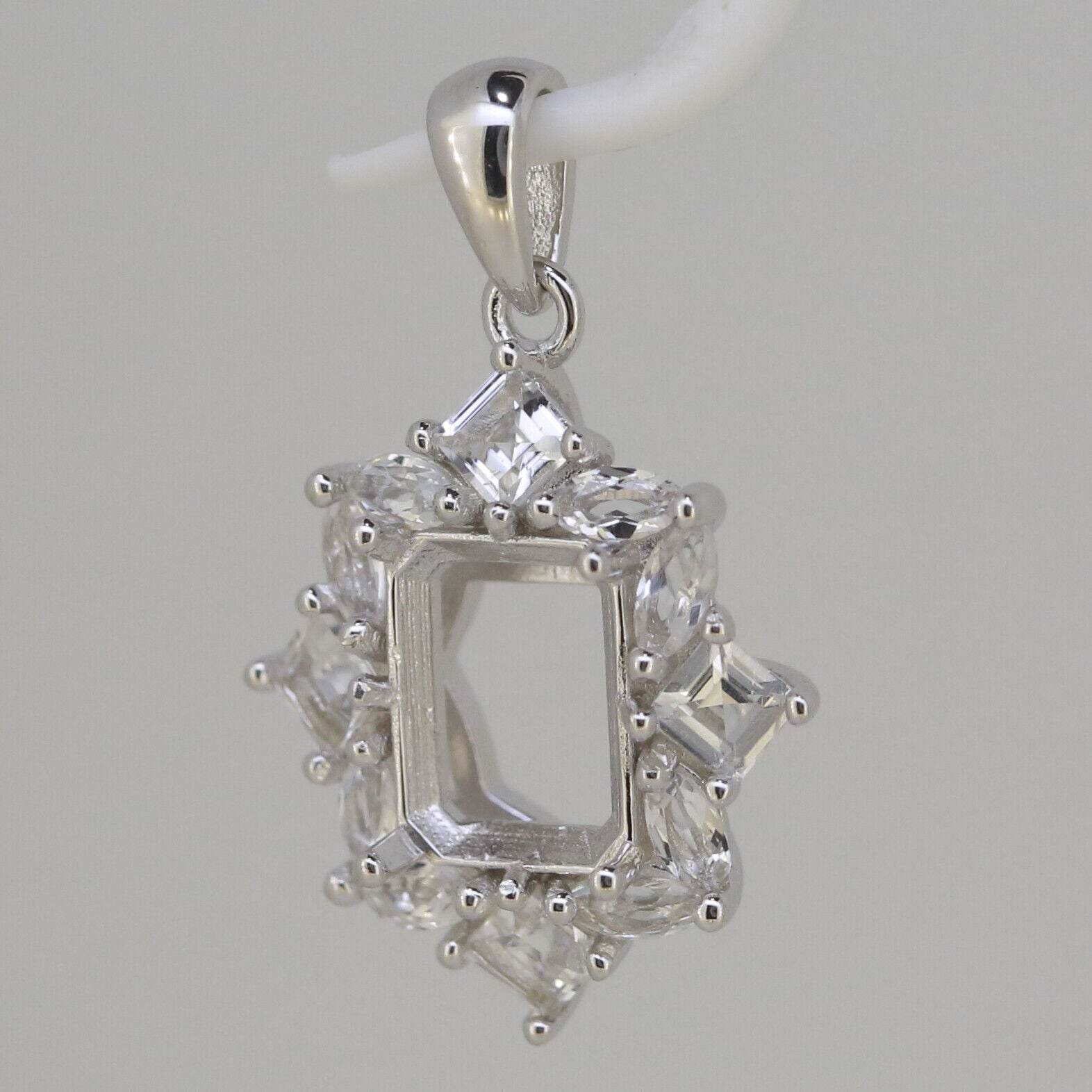 Sterling Silver Semi Mount Pendant Setting OCT 9x7mm W/ White Topaz - Syzjewelry