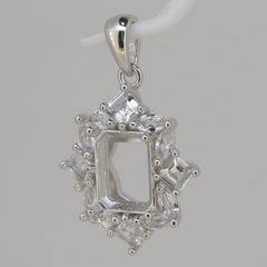 Sterling Silver Semi Mount Pendant Setting OCT 9x7mm W/ White Topaz - Syzjewelry