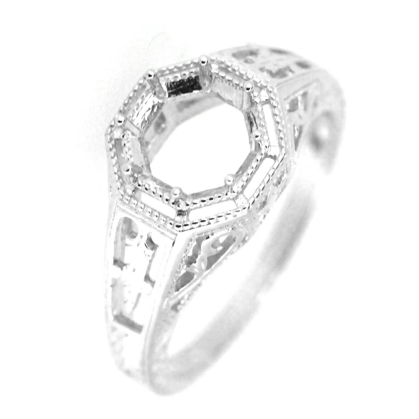 Art Deco Style Sterling Silver Semi Mount Ring Setting Round RD 7x7mm - Syzjewelry